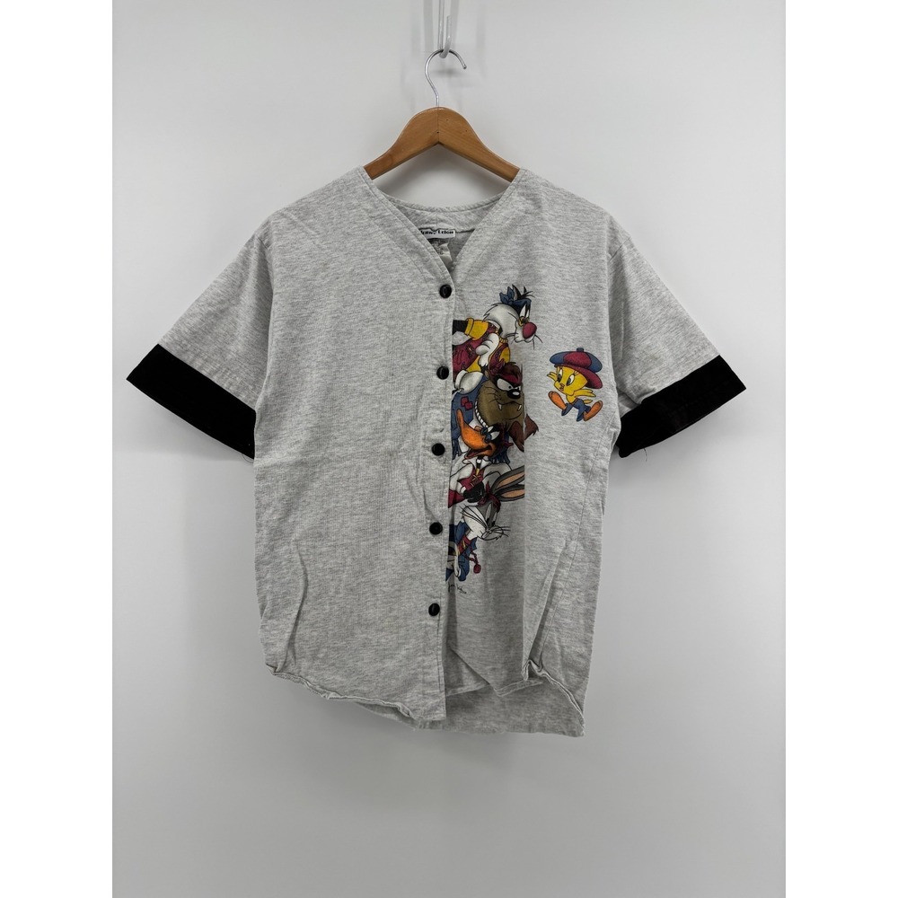 Looney Tunes Baseball Jersey Button Up Shirt Mens Gray Jerry Leigh Small 4951A